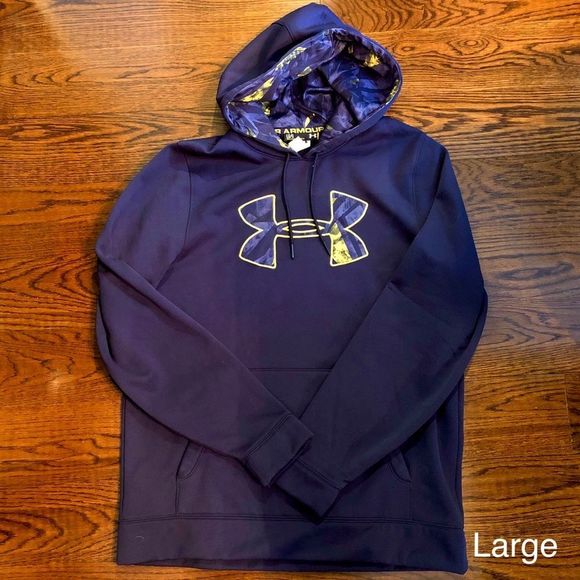 UNDER ARMOUR Men's Navy Blue Hoodie With Yellow & Blue Chest Logo Sz Large - Picture 1 of 5